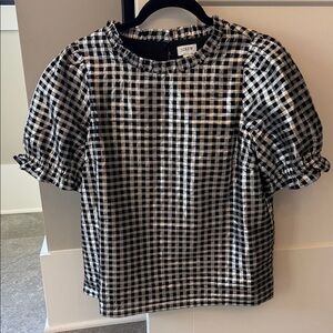 J crew silver and black metallic puff sleeve blouse. Medium.